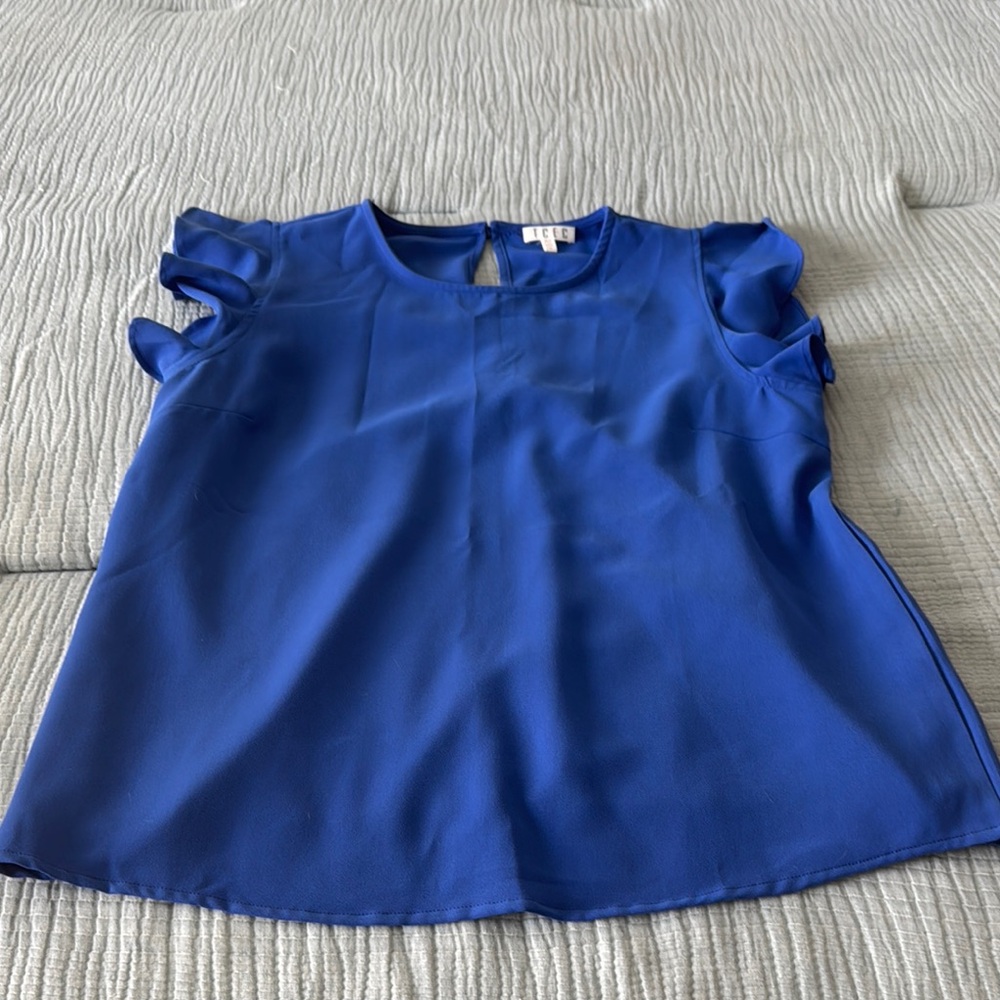 TCEC Blue Flutter Sleeve Boxy Blouse